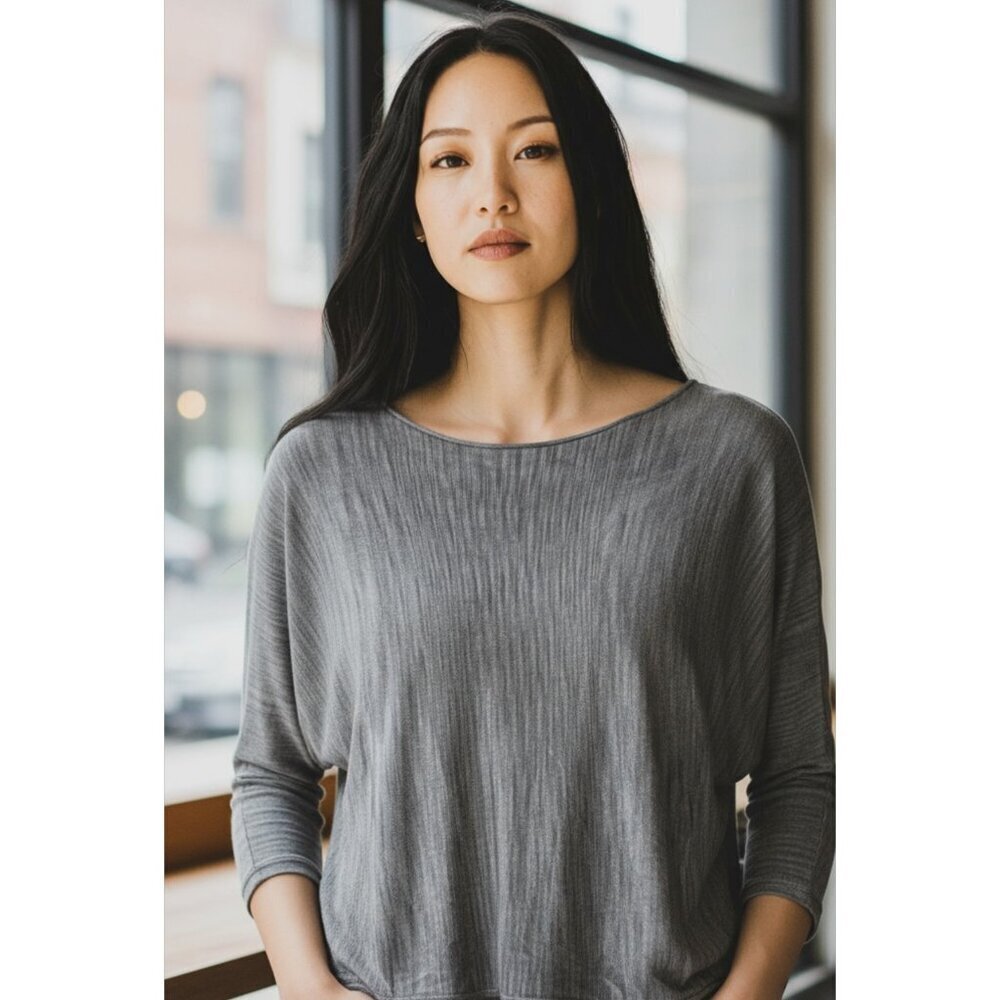 Halston Heritage Pewter Metallic Knit Boat Neck Sweater Size Large